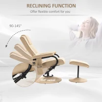 HOMCOM Swivel Recliner Chair and Footstool, Faux Leather Massage Recliner Armchair with Remote Control and Round Wrapped Base, Beige(m-5)