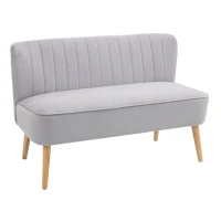 HOMCOM Modern Velvet Double Seat Sofa w/ Wood Frame Foam Padding Soft Comfortable Compact Couch Light Grey(m-1)