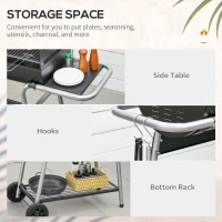 Outsunny Charcoal Barbecue Grill BBQ Trolley - with Double Grill, Side Table, Storage Shelf, and Wheels for Outdoor Cooking, 130 x 51 x 111cm, Black(m-15)