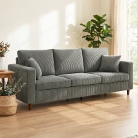HOMCOM 3 Seater Sofa with Wide Seat, Corduroy Fabric Couch with Deep Seat, Spring Cushion, Light Grey(m-2)