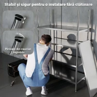 HOMCOM Raft de Bucătărie cu 5 Niveluri Reglabile pe 13 Înălțimi Diferite, din Oțel Inoxidabil, 91x40x139 cm, Argintiu(m-7)