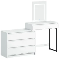 HOMCOM Vanity Makeup Desk LED Mirror Dressing Table Large Storage 5 Drawers White(m-1)