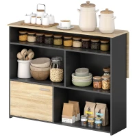 HOMCOM Table de bar extensible avec abattant, table haute cuisine, 1 placard et 4 compartiments ouverts, 116x79,6x90,5cm, noir(m-12)