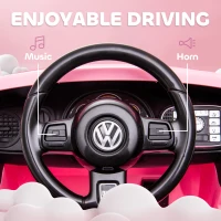 AIYAPLAY Volkswagen Beetle Licensed 12V Ride on Car w/ Remote Control, Suspension Wheels, Soft Start, Lights, Music, Pink(m-8)