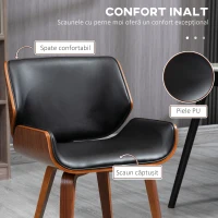 HOMCOM Set de 2 Scaune de Sufragerie Stil Vintage Tapițate din Lemn și Piele PU Sintetică, Negru și Lemn(m-8)