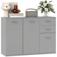 HOMCOM Bufet Modern cu 3 Dulapuri și 2 Sertare, din Lemn, 106x35x76 cm, Gri Deschis(m-11)