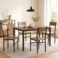 HOMCOM Conjunto de Mesa de Jantar Extensível 120-160 cm e 6 Cadeiras Empilháveis para 4-6 Pessoas Castanho Efeito Madeira(m-9)