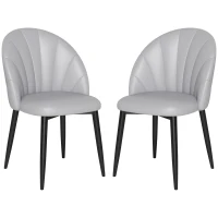HOMCOM Set 2 Sedie da Pranzo in Pelle PU con Gambe in Metallo e Schienale a Conchiglia, Grigio Chiaro(m-10)