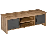 HOMCOM Mueble de TV para Televisores de 42" con 2 Compartimentos Cerrados con Puertas de Metal y 2 Estantes Abiertos Mueble de salón moderno Mesa para televisor 109x35x38 cm Madera Natural y Gris(m-12)