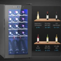 HOMCOM Frigider pentru Vin 15 Sticle, Capacitate 44L, cu Control Temperatură și Rafturi Reglabile, Negru(m-9)