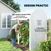 Outsunny Seră Tunel de Grădină pentru Plante și Legume, cu 2 Uși Rulabile și 4 Ferestre, 3 x 1 x 2 m(m-5)