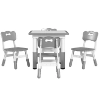 AIYAPLAY Set Masă și Scaune pentru Copii, 5 piese cu 4 Scaune Reglabile 32x36x52.5-56 cm și Masă 60x60x46-58 cm, Gri(m-12)