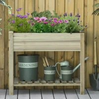 Outsunny Huerto Urbano de Madera con Estante Mesa de Cultivo Rectangular con Orificios de Drenaje para Cultivos Plantas Jardín Terraza Exterior Carga 80 kg 91x51x76 cm Natural(m-10)
