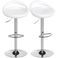HOMCOM Set 2 Scaune de Bar Rotative cu Suport pentru Picioare, Înălțime Reglabilă, Bază din Oțel, Șezut ABS, Alb(m-11)