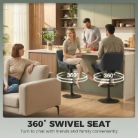 HOMCOM Bar Stools Adjustable Swivel Kitchen Chairs with Backrest Set of 2 for Kitchen Island Black(m-7)