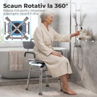 HOMCOM Scaun de Duș Rotativ cu Înălțime Reglabilă, Brațe și Spătar, Capacitate 150 kg, Gri(m-4)
