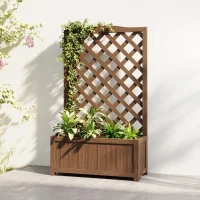 Outsunny Jardinière avec treillis, bac à fleurs, pour plantes grimpantes, légumes, fleurs, en bois massif, 70x28x117cm café foncé(m-9)