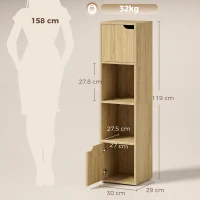 HOMCOM Narrow Bookcase, 4-Tier Bookshelf, Storage Cabinet with doors for Living Room, Bedroom, Oak(m-3)