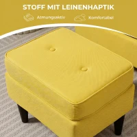 HOMCOM Ohrensessel mit Fußhocker, Polstersessel mit Kautschukholzbeinen, Stoffbezug, Gelb(m-7)