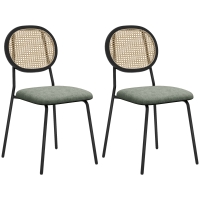 HOMCOM Conjunto de 2 Cadeiras de Sala de Jantar Cadeiras de Cozinha com Encosto em Vime Sintético 44x54x87 cm Verde e Preto