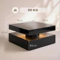 HOMCOM LED Coffee Table with Storage, 2-Tier Modern Centre Table with Open Shelf and Remote for Living Room, High Gloss Black(m-3)