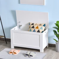 HOMCOM Baúl de Almacenaje con Tapa Baúl de Almacenaje Versátil con Bisagra de Seguridad para Pasillo Salón 81x40x46 cm Blanco(m-10)
