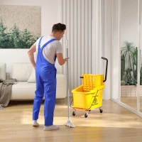 HOMCOM Găleată Profesională pentru Spălat Podele 36L cu Mop, Storcător, Roți și Mâner, 55x37x65 cm, Galben(m-13)
