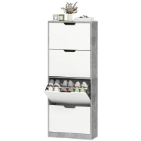 HOMCOM Dulap pentru Pantofi, Economisitor de Spațiu, Modern, cu 4 Uși, pentru 16 Perechi de Pantofi, 62.5x26x156 cm, Gri Ciment(m-12)