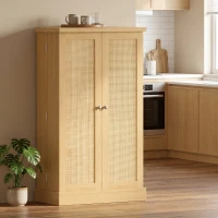 HOMCOM 104 cm Rattan-Küchenschrank mit 5-stufigem Regal, 12 Gewürzfächern und verstellbaren Böden, Natur(m-8)