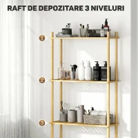 HOMCOM Dulap deasupra WC-ului cu 3 rafturi cu lamele economisitoare de spațiu din bambus, 63,5x25,5x181 cm, culoare lemn(m-5)