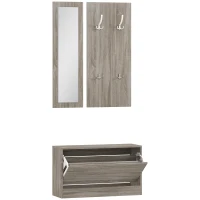 HOMCOM Set da Ingresso 3 Pezzi con Scarpiera, Appendiabiti e Specchio, in Legno e Vetro, color Legno e Bianco(m-1)