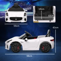 AIYAPLAY Mașinuță pentru copii 12V Maserati Gran Turismo Folgore cu telecomandă, vârsta 3-5 ani, albă(m-3)