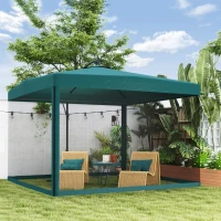 Outsunny Sombrilla de Jardín Ø295 cm Parasol Excéntrico Inclinable con Mosquiteras Base Cruzada y Manivela Verde Oscuro(m-10)
