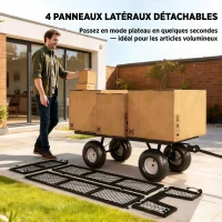 Outsunny Chariot de Jardin 300 kg, Chariot Remorque avec Bâche Amovible et Poignée Rotative à 180°, Parois Rabattables, Vert(m-4)