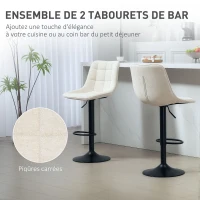 HOMCOM Lot de 2 tabourets de bar, chaises de bar en chenille hauteur réglable avec dossier pivotant 360° 47x48x117,5cm beige(m-4)