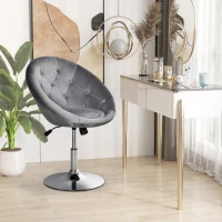 HOMCOM Swivel Dressing Stool, Velvet-feel Upholstered Vanity Chair, Adjustable Height Tub Makeup Chair with Button Tufting and Thick Padding for Bedroom, Grey(m-2)