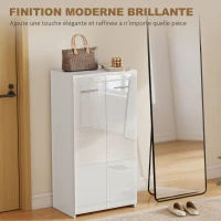 HOMCOM Meuble à chaussures 10 paires, armoire à chaussures à haute brillance 5 niveaux, étagères réglables, 55x36x108cm, blanc(m-6)