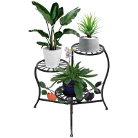 Outsunny Blumenständer Blumentreppe Pflanzenregal 3 Ablagen Pflanzenständer Retro-Design Deko Metall Schwarz 64 x 45 x 56 cm(m-11)