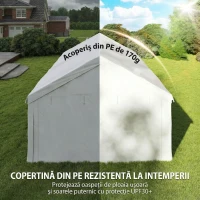 Outsunny Cort Petreceri, Pavilion Grădină cu Pereți Laterali, 2 Uși Fermoar și 6 Ferestre, 4x6 m, Oțel Galvanizat, Alb(m-6)