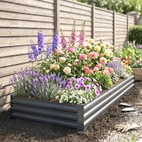 Outsunny Pat de grădină înălțat din metal pentru exterior, ideal pentru flori și legume, 241x90,5x30 cm, gri(m-8)