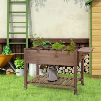 Outsunny Raised Garden Bed Planter Box w/ 8 Grow Grids, Storage Shelf & Lockable Wheels(m-10)