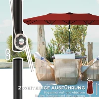 Outsunny Großer Sonnensschirm, höhenverstellbar, neigbar, 150x295x170-214 cm, Weinrot(m-8)