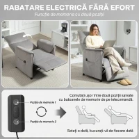 HOMCOM Fotoliu Electric Rabatabil cu Telecomandă și Suport pentru Picioare, din Țesătură cu Aspect de Catifea, 80x83x104 cm, Gri(m-5)