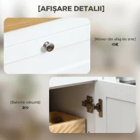 HOMCOM Mobilier de Bucătărie cu 2 Sertare și 3 Dulapuri, Uși din Sticlă și Rafturi Ajustabile, 120x40x90 cm, Alb și Stejar(m-10)