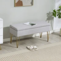 HOMCOM Banco Pie de Cama Tapizado en Lino Sintético con Patas de Acero y Asiento Acolchado Gris Claro(m-10)