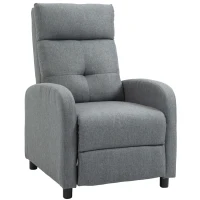 HOMCOM Fotoliu Reclinabil 155° max cu Tapițerie din Material Textil cu Aspect de In, Gri, și Suport pentru Picioare, 67x87x98 cm(m-11)