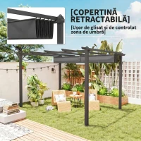 Outsunny Pergolă Gazebo 4x3 m cu 8 orificii de drenaj, din aluminiu, metal și poliester, gri închis(m-4)