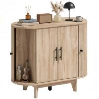 HOMCOM Buffet salon, meuble de rangement ovale avec 4 portes et étagère réglable, 90 x 40 x 76 cm, chêne(m-17)