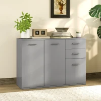 HOMCOM Bufet Modern cu 3 Dulapuri și 2 Sertare, din Lemn, 106x35x76 cm, Gri Deschis(m-10)