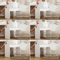 HOMCOM Masă de Toaletă pentru Machiaj cu Oglindă, Design Hollywood, 8 Lămpi LED, 7 Sertare și Taburet Tapițat, Alb(m-6)